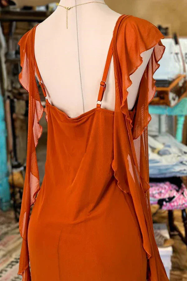 Abito da sera elegante con maniche arricciate, scollo quadrato, modello aderente, lungo per feste Y8091
