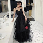 Abito da sera in tulle nero con paillettes da ballo Y1021