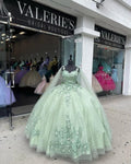 Robe de bal vert sauge avec appliques, robe de seize ans, robe de quinceañera Y2319