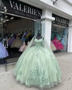 Robe de bal vert sauge avec appliques, robe de seize ans, robe de quinceañera Y2319