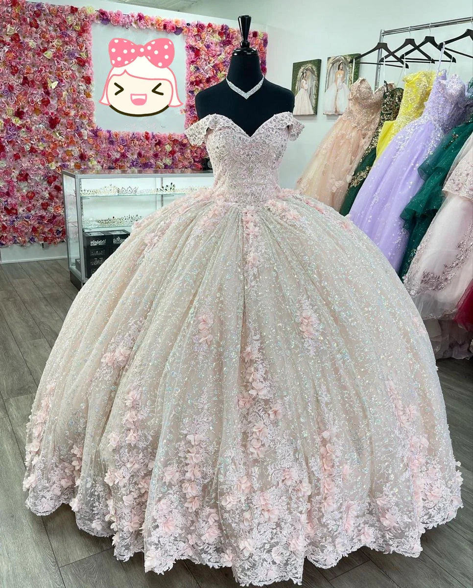 Robe de bal rose étincelante à épaules dénudées, robe de princesse rose, robe rose pour les 16 ans Y2342