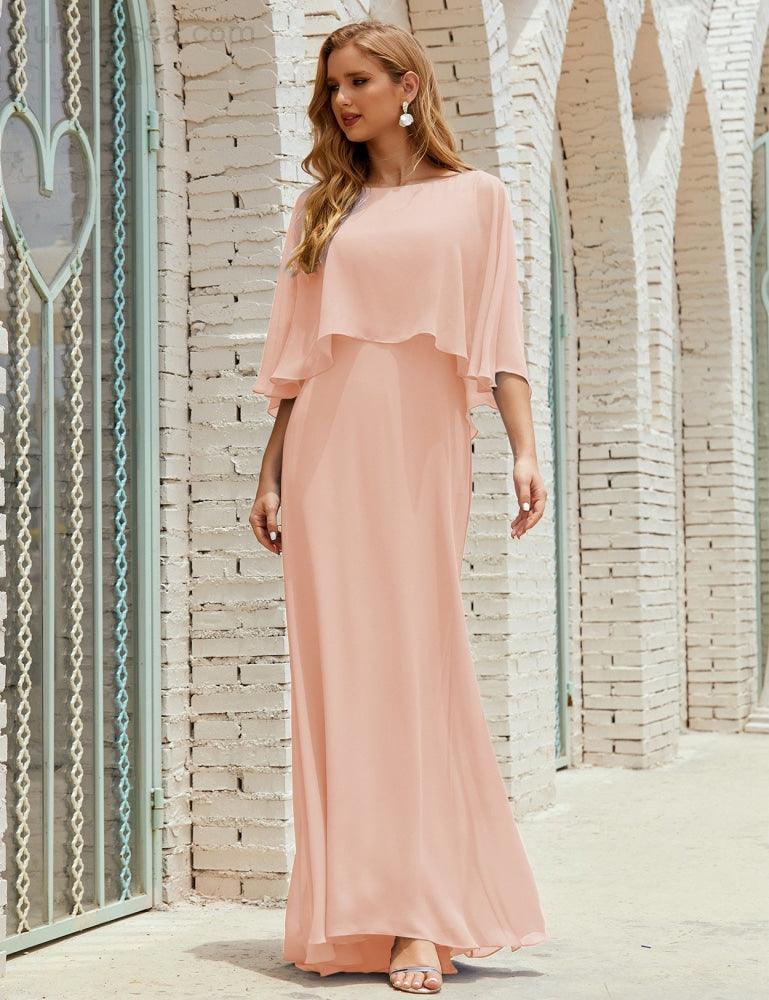 Abito da Damigella Donna Manica Lunga Scollatura a V Chiffon Abito da Cerimonia Matrimonio Festa 28018