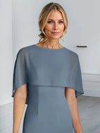 Vestido de madrina de novia de gasa largo hasta el suelo con corte recto y volantes en cascada