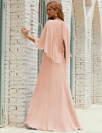 Abito da Damigella Donna Manica Lunga Scollatura a V Chiffon Abito da Cerimonia Matrimonio Festa 28018