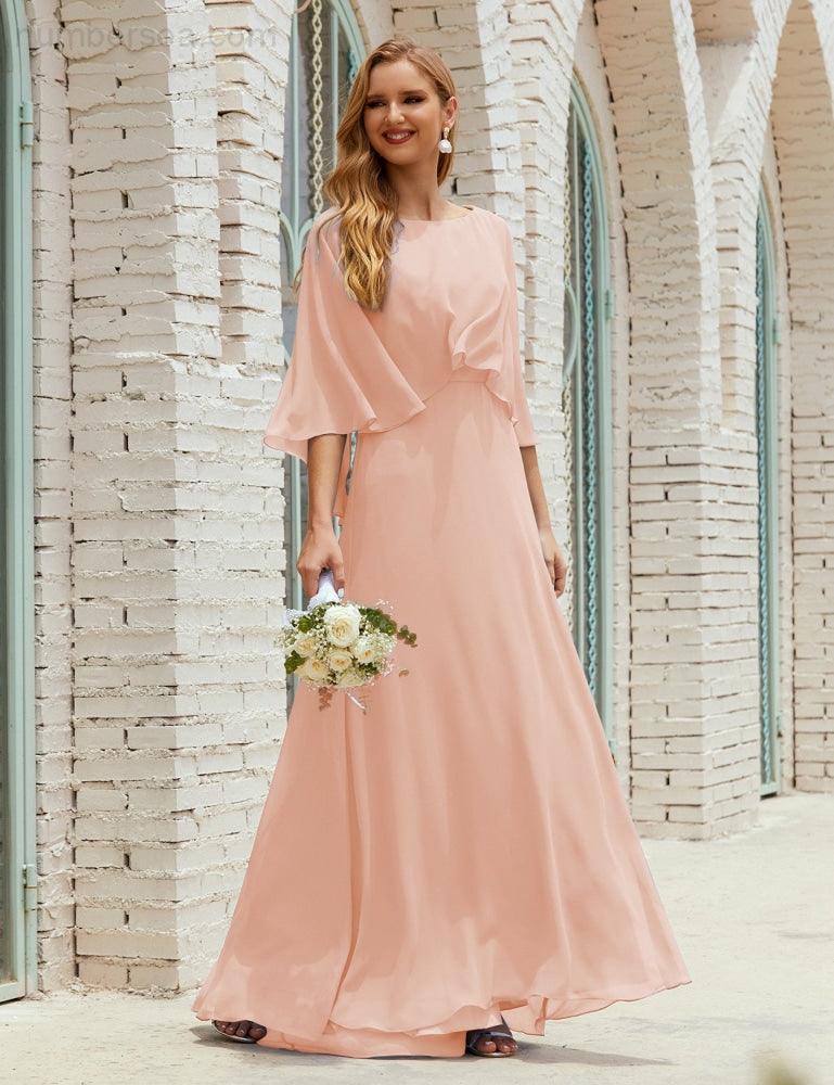 Abito da Damigella Donna Manica Lunga Scollatura a V Chiffon Abito da Cerimonia Matrimonio Festa 28018
