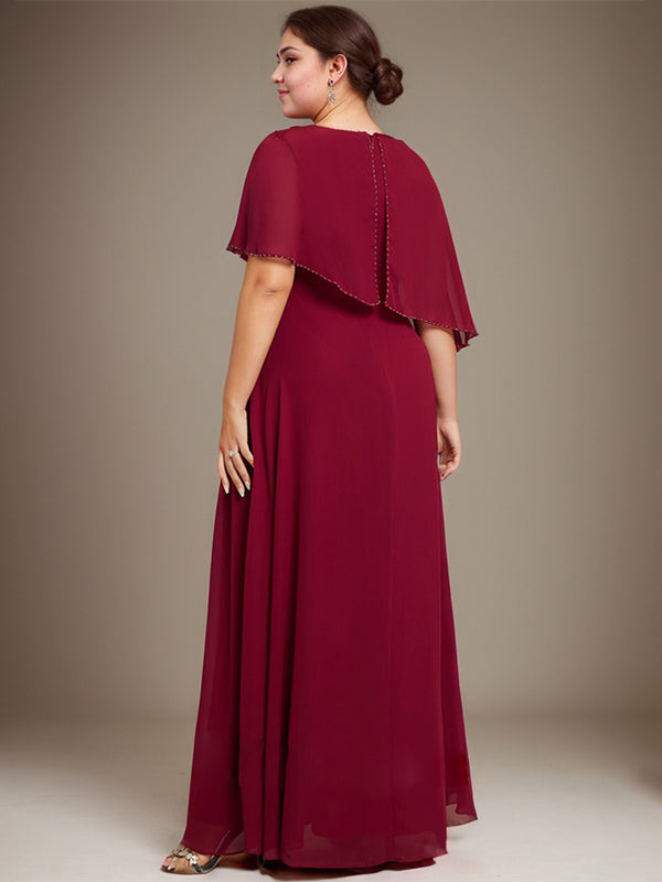 Vestido de gasa con encaje y lentejuelas para madre de la novia, corte A, largo hasta el suelo 