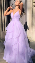 Vestido de Noite Elegante com Decote em V Lilás Vestido de Baile Y43