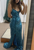Vestido de Baile Longo com Lantejoulas Brilhantes, Estilo Sereia, Costas Descobertas Y7906
