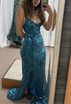 Vestido de Baile Longo com Lantejoulas Brilhantes, Estilo Sereia, Costas Descobertas Y7906