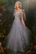 Abito da sera a linea A con applicazioni in tulle blu grigio Abito da ballo Y8341