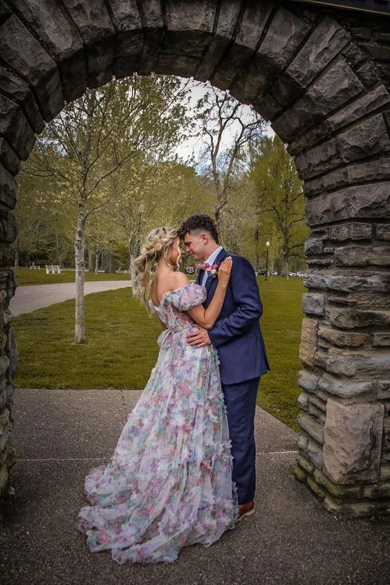 Vestido largo elegante de fiesta con flores y escote barco, vestido de noche de tul Y5889