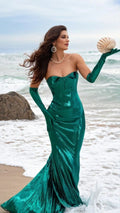 Hermoso vestido largo de noche de sirena verde corazón para baile de graduación Y8370