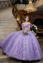 Vestido de baile morado con aplicaciones de tul y escote barco, vestido para dulce dieciséis Y5472