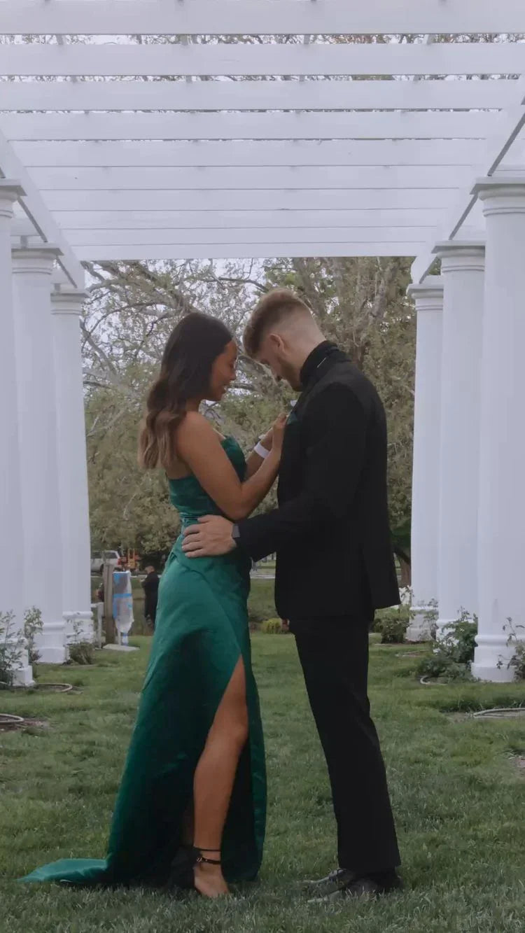 Vestido longo de cetim verde coração para baile, vestido de noite encantador Y1735