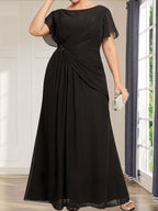 Robe de mère de la mariée en mousseline, longueur cheville, en ligne A, encolure dégagée, ornée de perles et plissée
