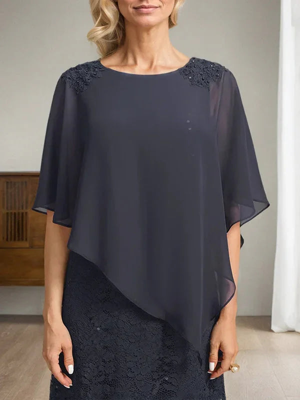 Vestido de Mãe da Noiva em Chiffon com Renda, Corte Coluna/Justo, Comprimento ao Chão, com Lantejoulas e Bordados