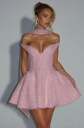Off Shoulder Sequin Prom Dress Short A Line Custom Made