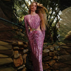 Ruched Sequin Waist Cutout Prom Dress