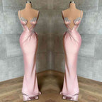 Long Mermaid Sweetheart Spaghetti Straps Satin Prom Dress with Beadings