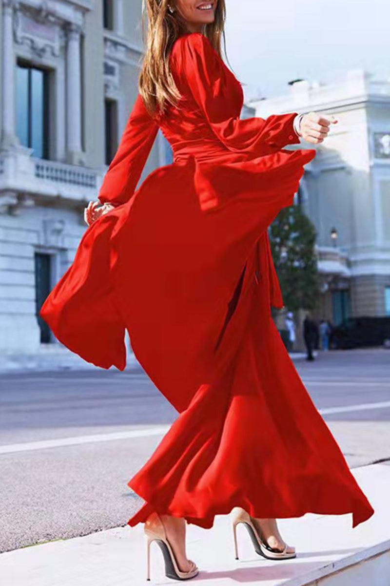 Abiti da Sera con Scollo a V e Spacco Solido Formale Celebrità