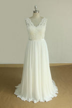 BMbridal Elegant V Neck Sleeveless Lace Wedding Dress A Line Chiffon