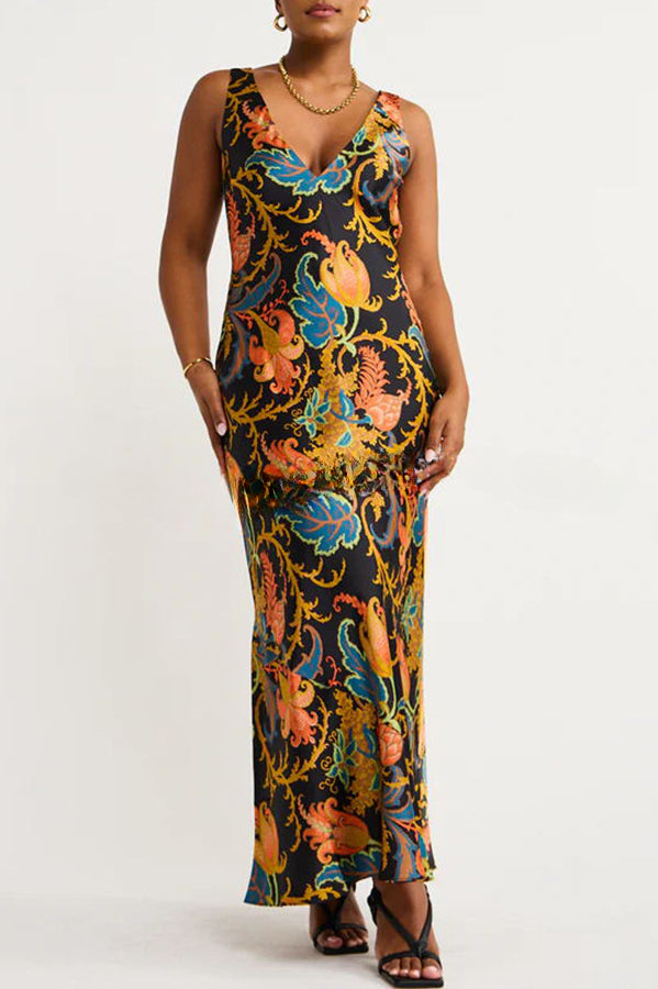 Forever Mine – Exklusives Maxi-Slip-Kleid aus Satin mit botanischem Print 