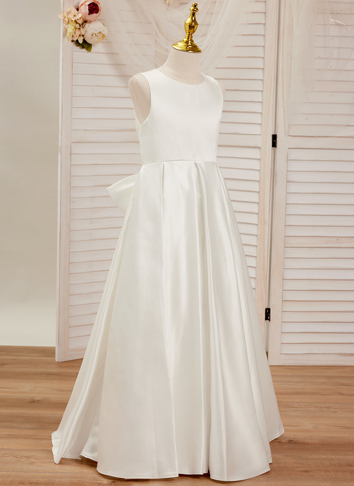 A-line Lace Satin Floor-length First Communion Flower Girl Dress