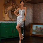 Long Sleeve Hollow Single Shoulder Prom Dress