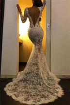 Bmbridal Long Sleeves Lace Appliques Prom Dress Mermaid With Split