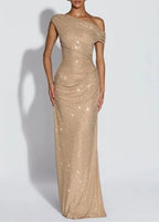 Clara Custom Champagne Fishtail Off-shoulder Shiny Elegant Evening Dresses for Woman Luxury Evening Dresses 2026 Prom Dress Chic