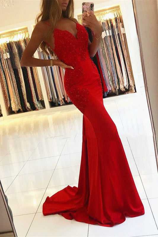 Scarlet Siren Open Back Mermaid Prom Dress with Delicate Appliques