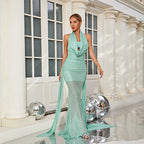 Halter Backless Sequin Mermaid Floor Length Prom Dress
