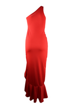 Elegante, einfarbige Abendkleider mit Volant, Schlitz und einer Schulter (8 Farben) 