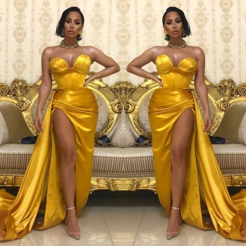 Romantic Sweetheart Strapless Burgundy Gown with Stunning Side Split