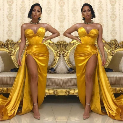 Romantic Sweetheart Strapless Burgundy Gown with Stunning Side Split