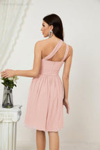 Numbersea Damen Chiffon Kurzes Ein-Schulter Brautjungfernkleid Festliche Kleider für Feier Heimkehr 2804