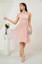 Numbersea Damen Chiffon Kurzes Ein-Schulter Brautjungfernkleid Festliche Kleider für Feier Heimkehr 2804
