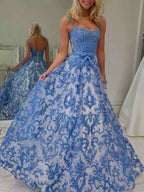 Royal Blue Baroque Lace Corset Prom Dress Long With Beadwork