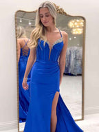 Sparkly Black Mermaid Prom Dress With Slit And Spaghetti Straps