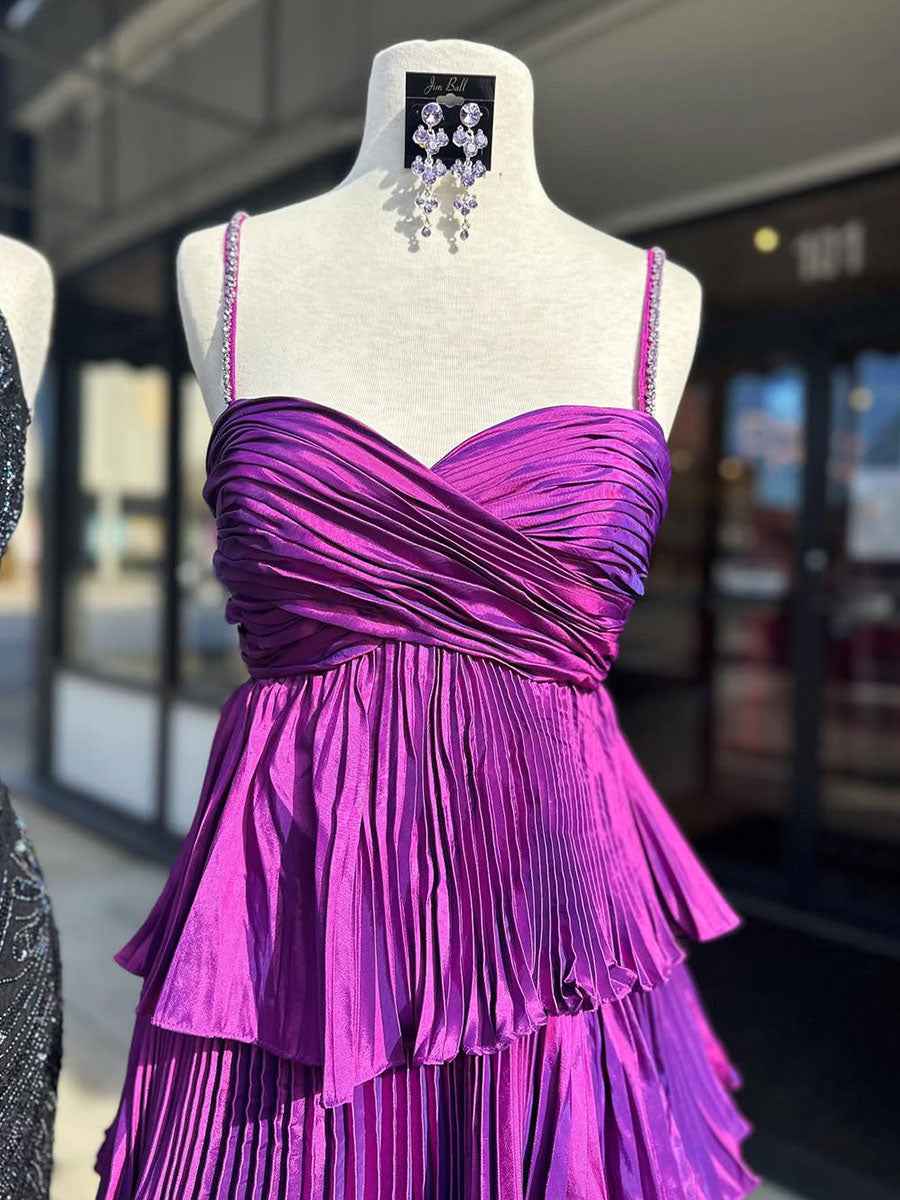Purple Pleated Tiered Ruffle Prom Dress With Sweetheart Bodice
