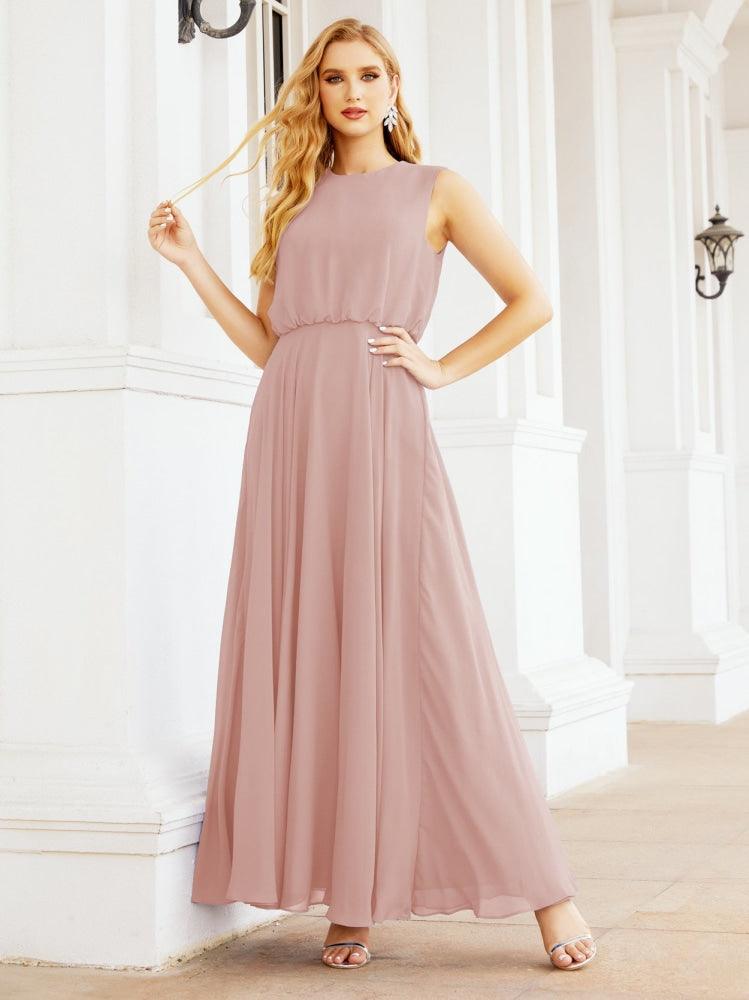Vestido de Dama de Honra Sem Mangas Longo Linha A para Baile de Gala e Noites Formais 28025
