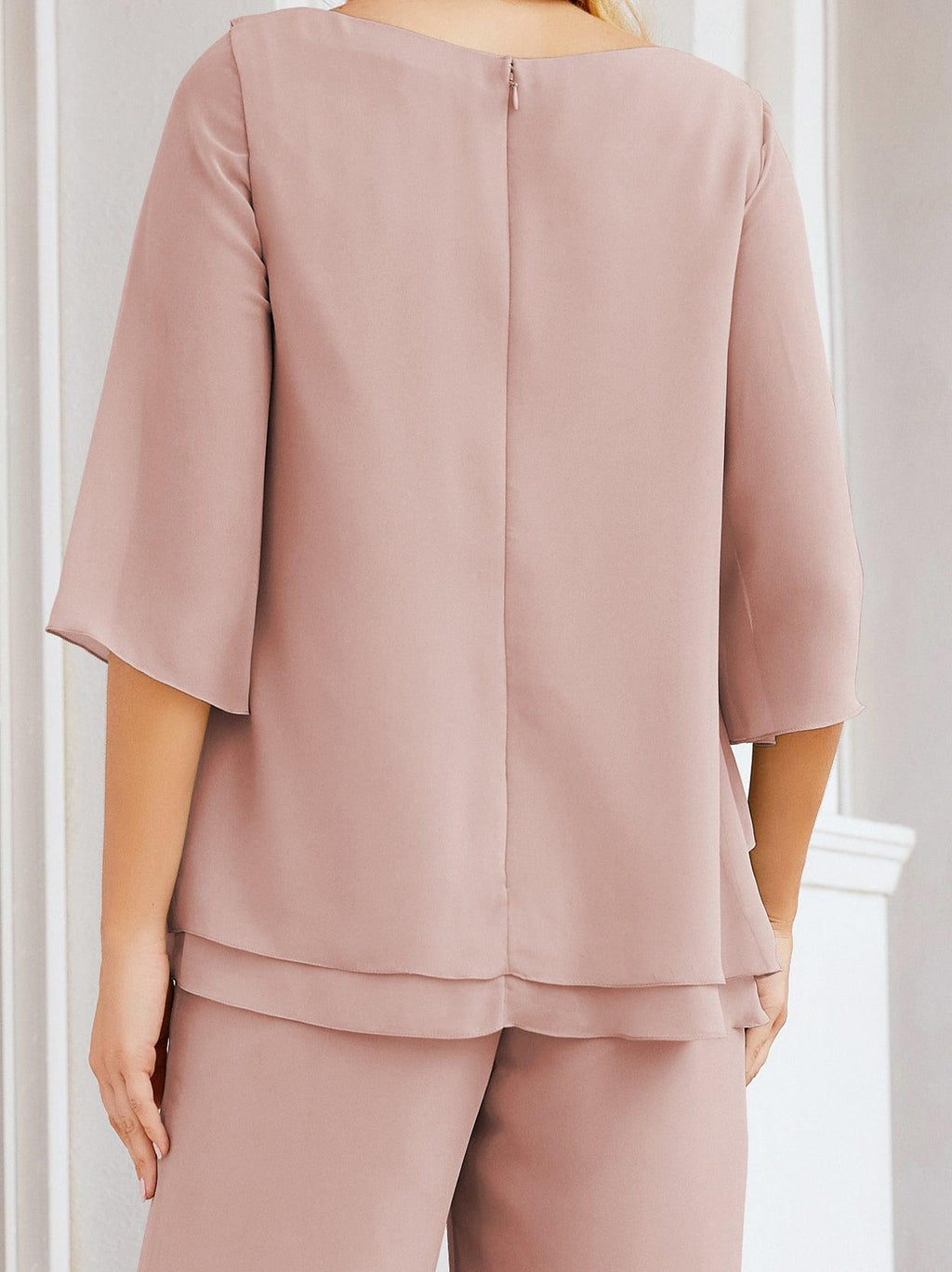 Robe de mariée élégante pour la mère de la mariée en deux pièces, tailleur pantalon grande taille à volants superposés, peignoir argenté 28064