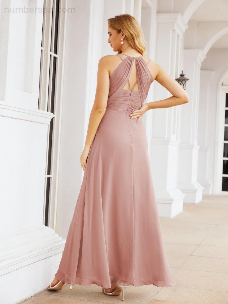 Numbersea Robes de demoiselle d'honneur pour femmes à bretelles doubles spaghetti Robe longue de soirée formelle fendue sur le côté 28051