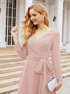 Bridesmaid Dress V-Back Waist Belt Mother of the Bride Wedding Guest SY28031