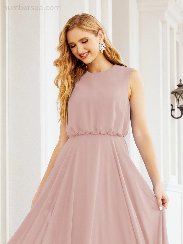 Vestido de Dama de Honra Sem Mangas Longo Linha A para Baile de Gala e Noites Formais 28025