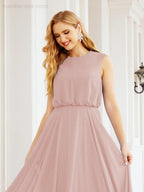 Vestido de Dama de Honra Sem Mangas Longo Linha A para Baile de Gala e Noites Formais 28025