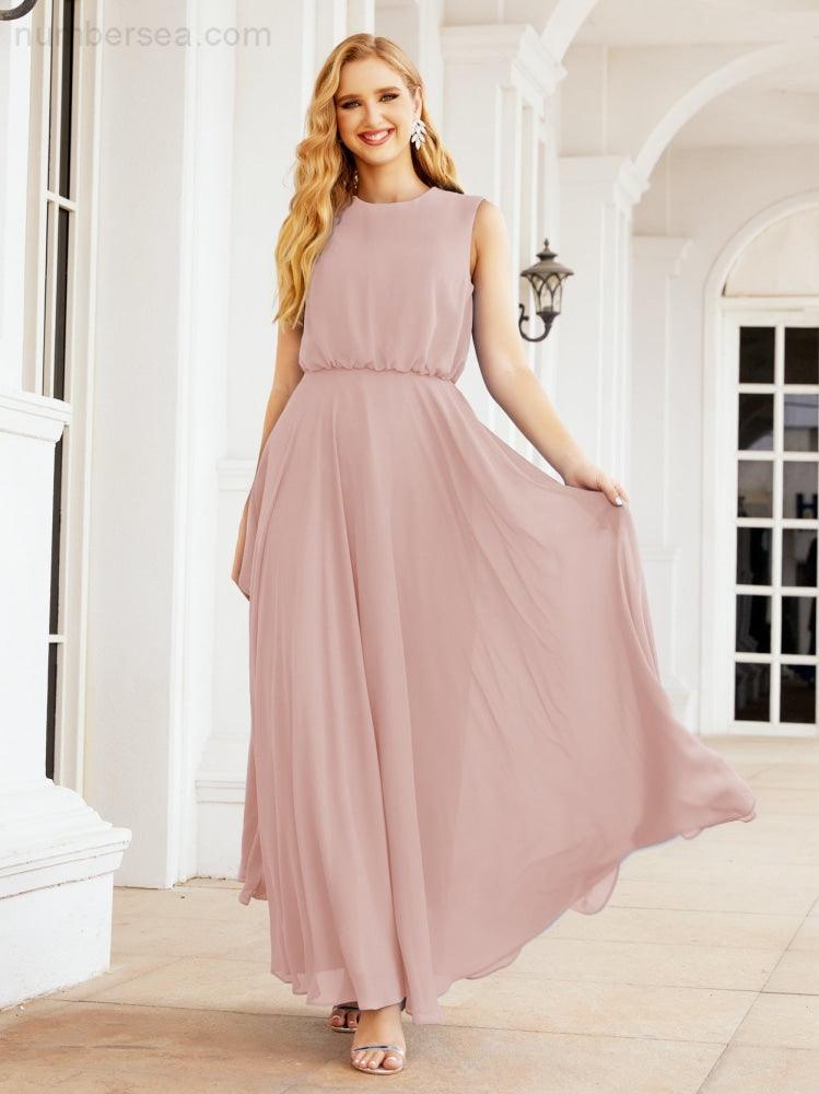 Vestido de Dama de Honra Sem Mangas Longo Linha A para Baile de Gala e Noites Formais 28025