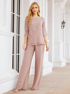 Robe de mariée élégante pour la mère de la mariée en deux pièces, tailleur pantalon grande taille à volants superposés, peignoir argenté 28064