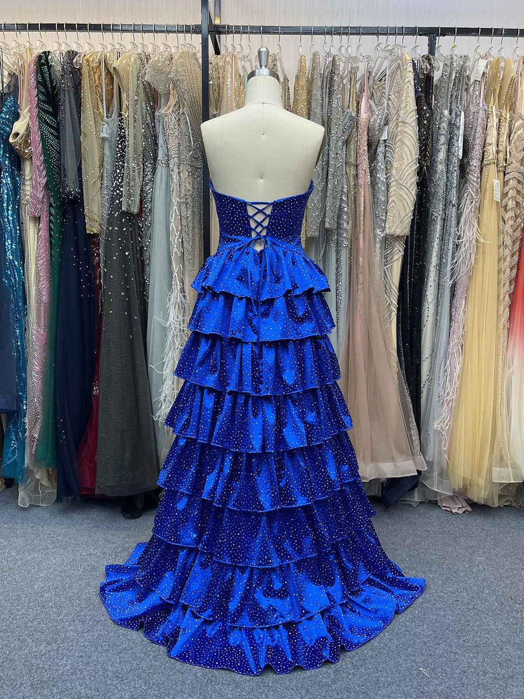Pink Tiered A Line Strapless Sweetheart Satin Prom Dress With Keyhole
