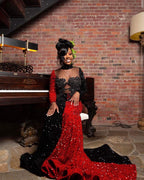 Deep Military Green Prom Dress With African Geometric Embroidery And Asymmetric